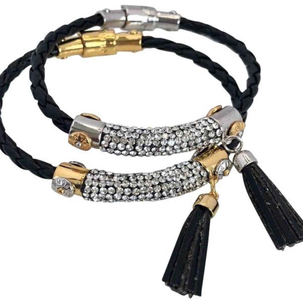 Henri Bendel Black & Gold Ziron Leather Bracelet